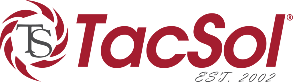 TacSol main logo. Red and grey with the official swirl.