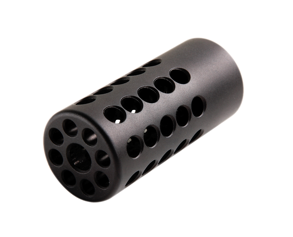 Up close product view of the X-RING® Compensator 1/2 X 28 - Matte Black.