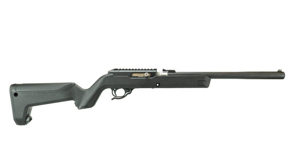 Product image of the right side of the MATTE BLACK INTEGRALLY SUPPRESSED X-RING TAKEDOWN RIFLE / HUNTER STOCK / BLK
