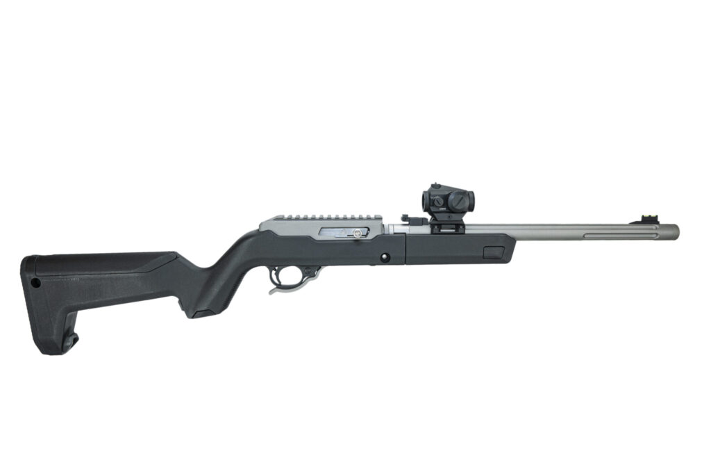Product image of the right side of the GUN METAL GRAY X-RING TAKEDOWN RIFLE w/ OPTIC / BACKPACKER STOCK / BLACK