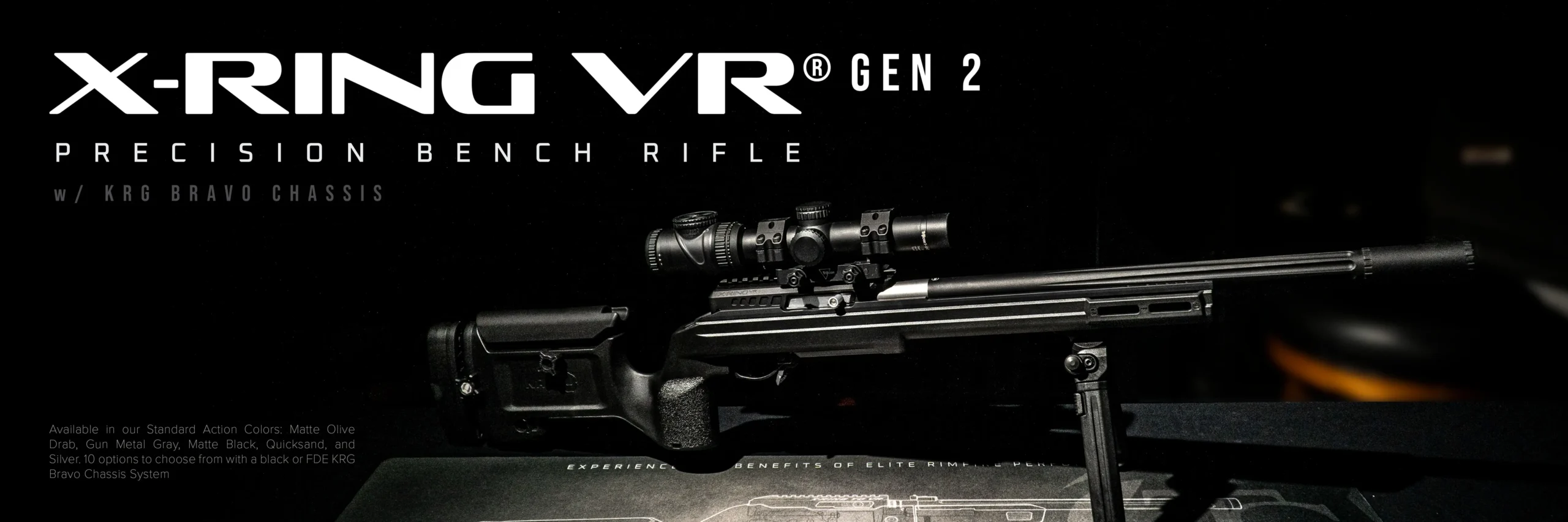 Banner image of the X-Ring Vr Gen 2 Precision Bench Rifle. Including KRG Bravo Chassis
